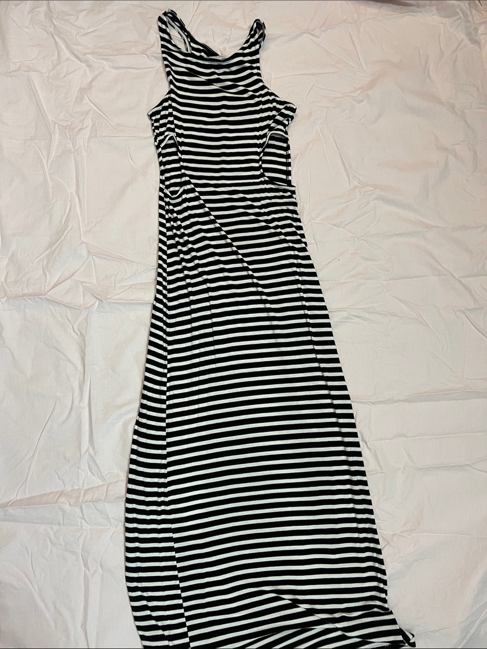 La Hearts Black and White Striped Racerback Maxi Dress
